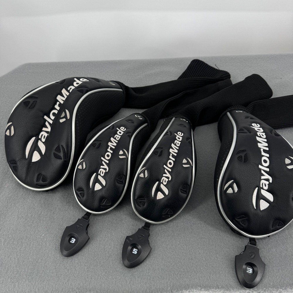 TaylorMade Golf Club Headcovers Set of 4 Black Silver Knit Number Tags